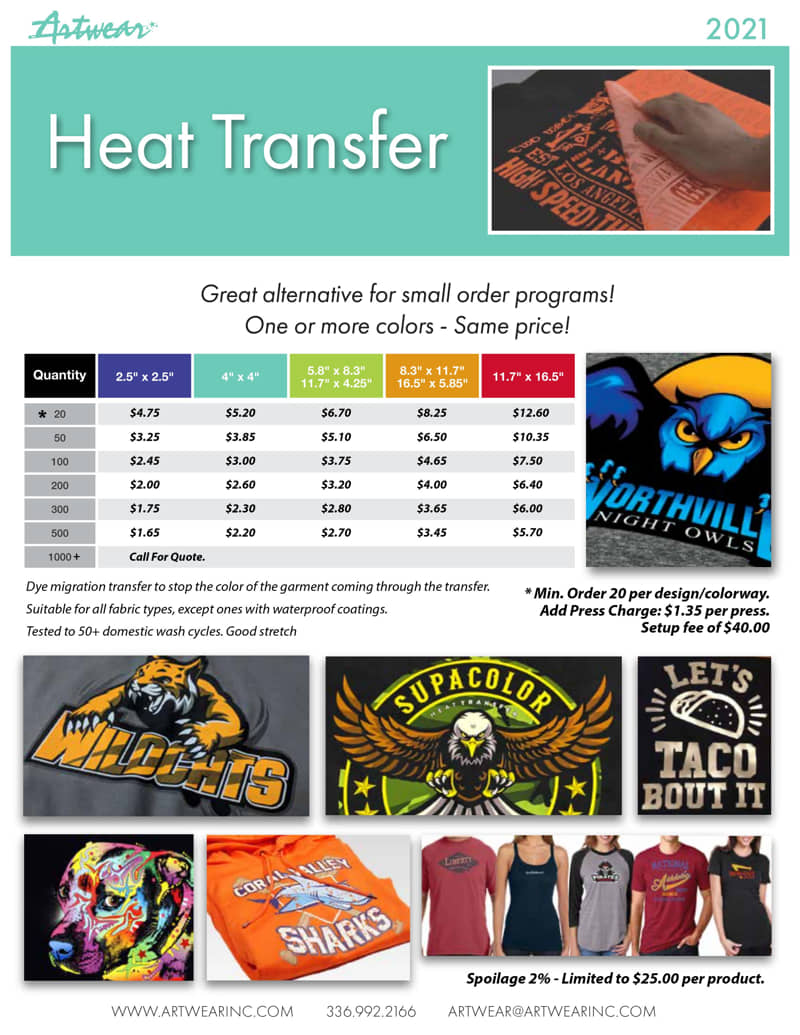 Heat Transfer, Kernersville, NC | Artwear Inc.